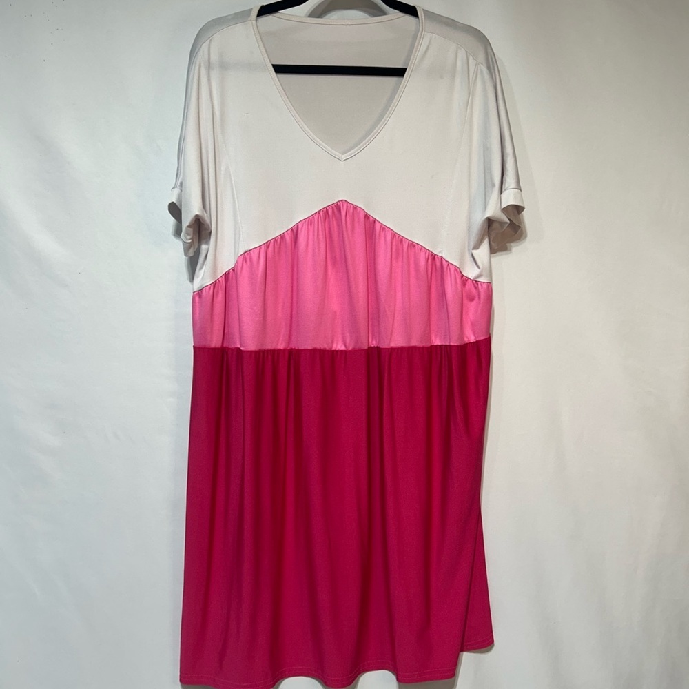 V-Neck Color Block Dress in White and Pink